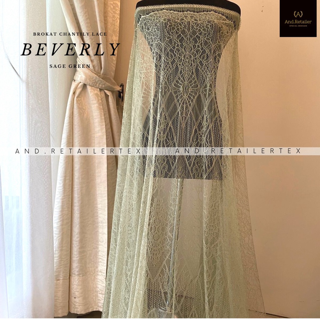 Bahan kebaya Brokat Lace Chantily Santili Semi France Beverly Warna Sage Green