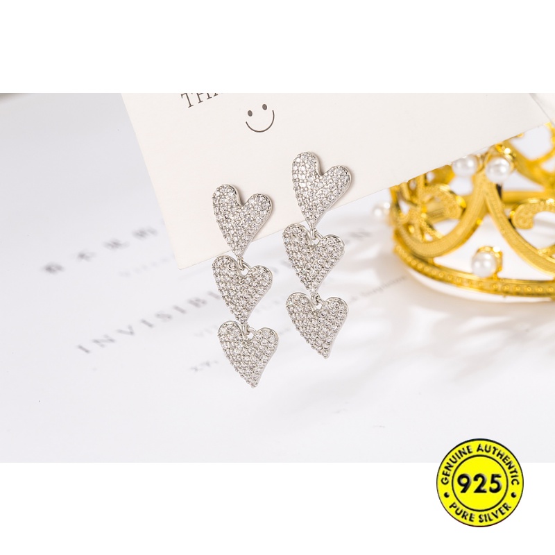 High-end Berlian Imitasi Panjang Cinta Hati Anting-Anting Wanita Anting-Anting Mewah Ringan U1432