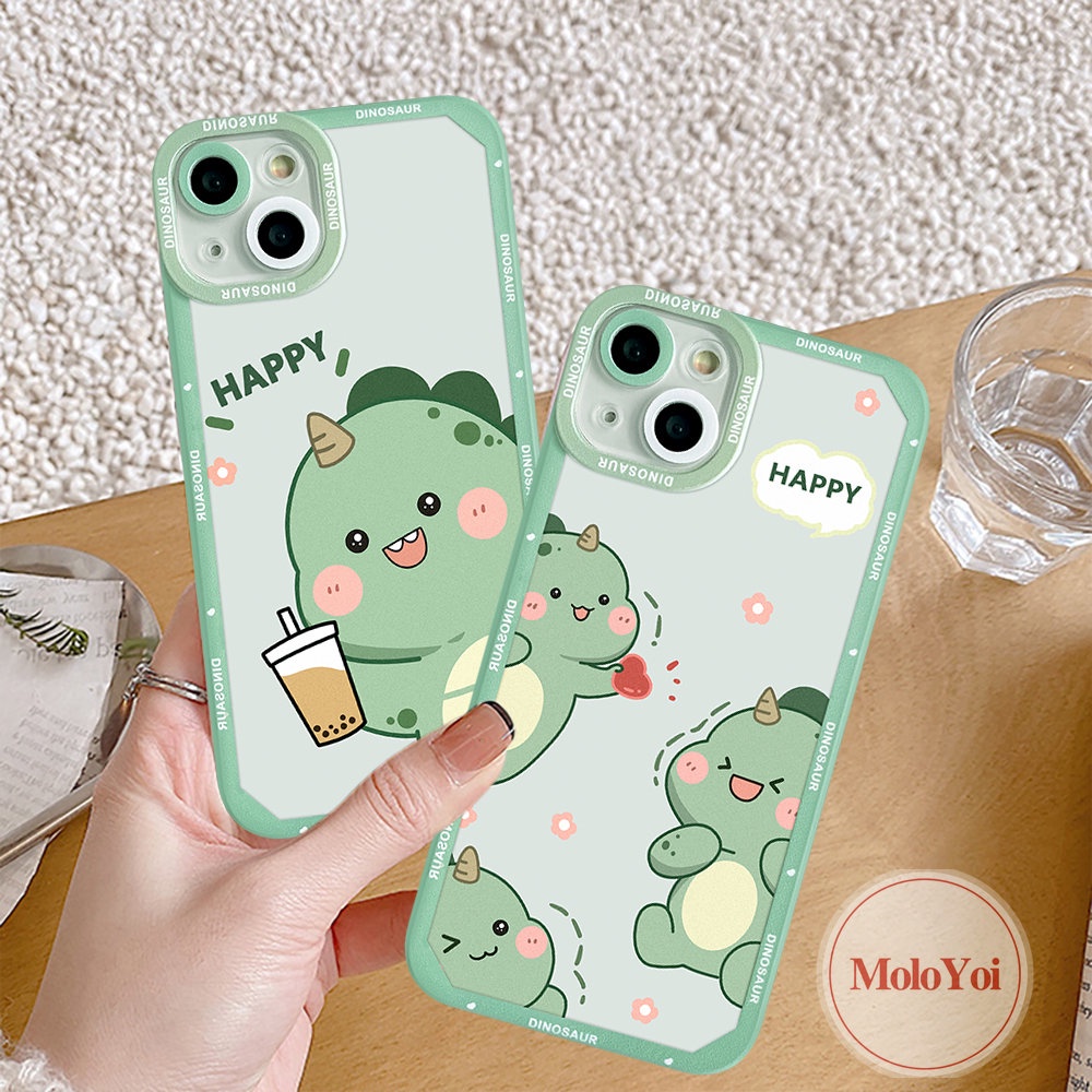 IPHONE Kompatibel Untuk Iphone11 14 13 12 Pro Max6 6s 8 7 Plus XR X XS Max SE 2020kartun Lucu Dinosaurus Teh Susu TPU Soft Ange Eyes Case