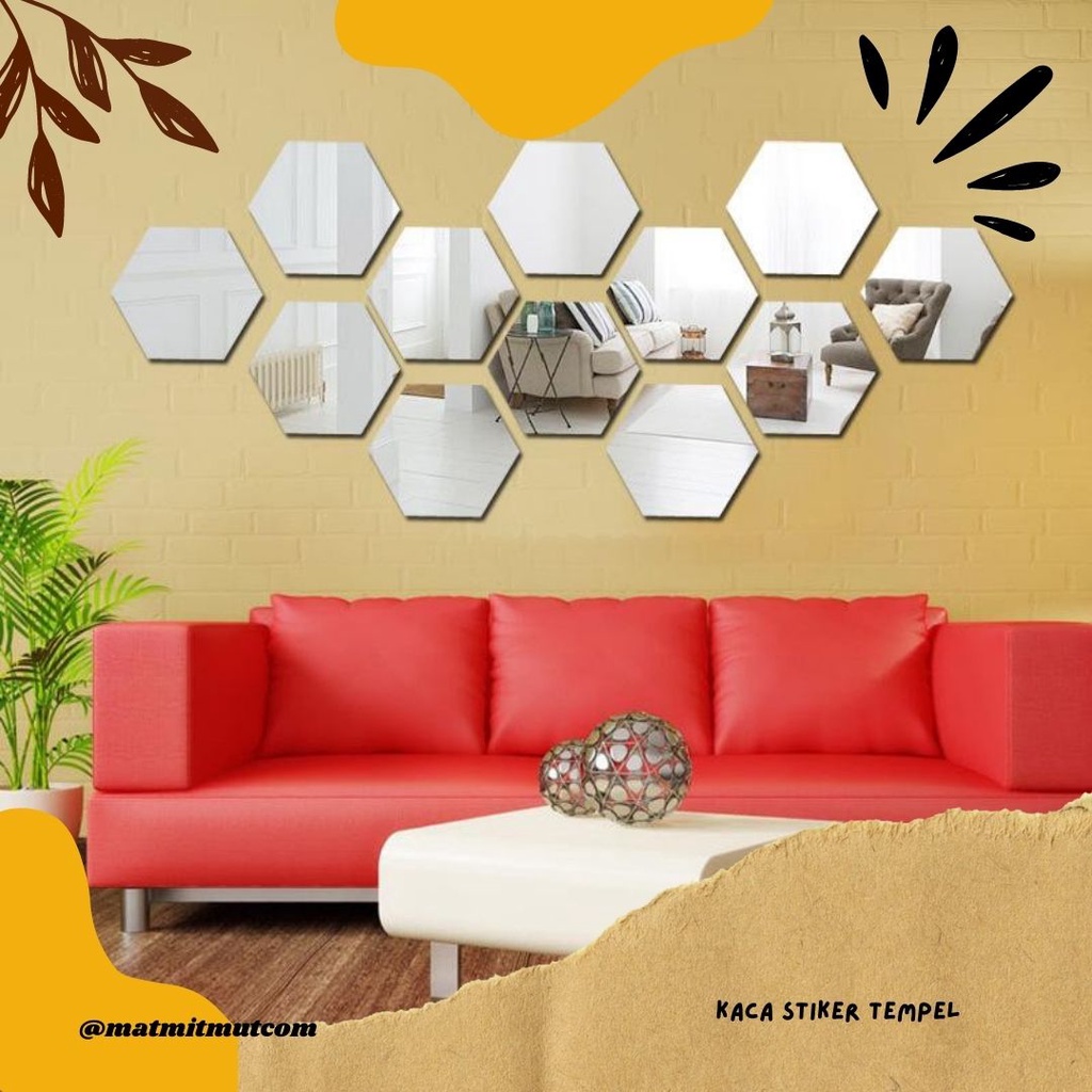 Stiker Dinding Kaca Anti Pecah/Kaca Dinding Tempel Hexagonal dan Persegi