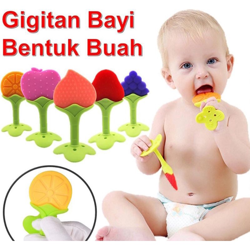 TEETHER BAYI BENTUK BUAH GIGITAN BAYI BENTUK BUAH TEETHER SILICONE BAYI MAINAN GIGITAN BAYI BABY FRUIT TEETHER SILICONE SILIKON