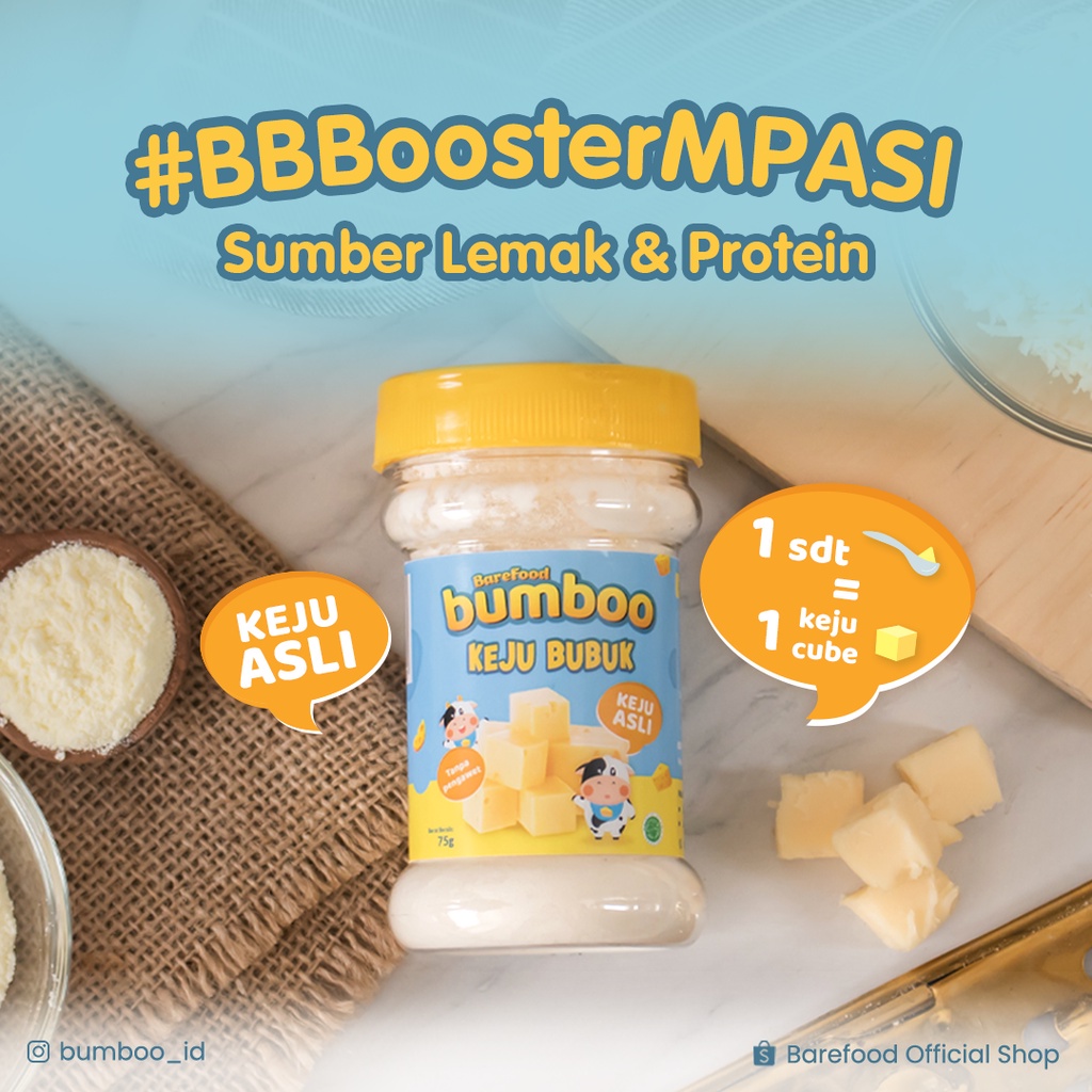 BUMBOO Keju Bubuk Asli- BB booster Bayi- Keju MPASI Anak - Sumber Lemak &amp; Protein - Keju Cheddar Australia - Tanpa Pengawet - No MSG