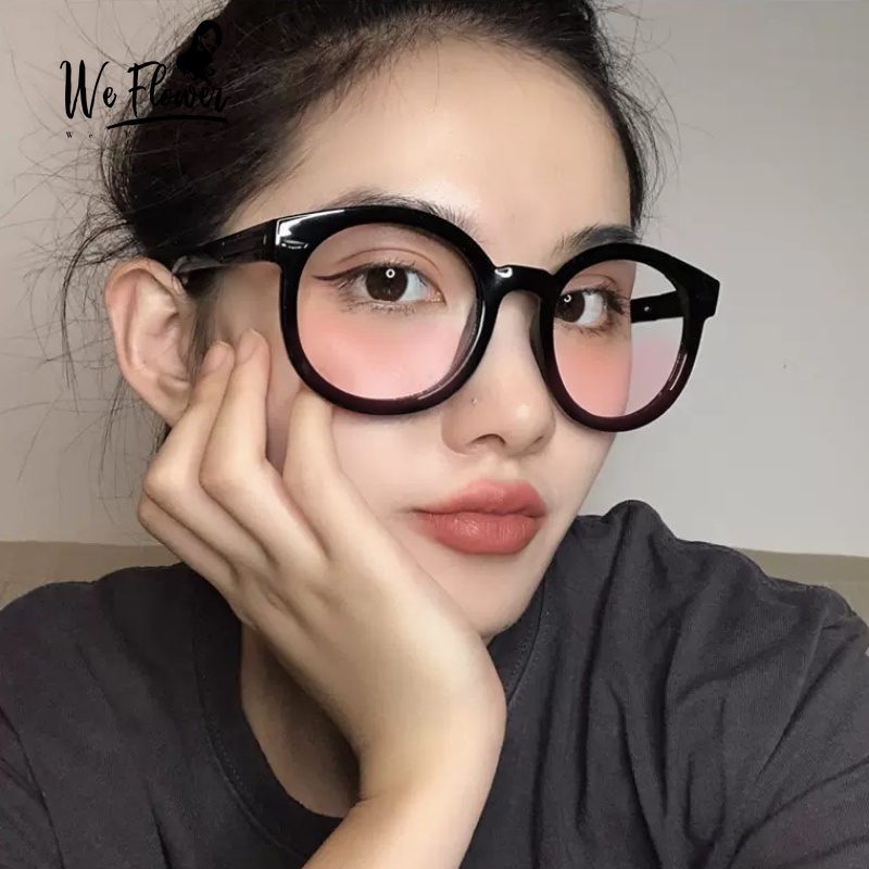 We Flower Korea Hitam Korea Bingkai Bulat Gradien Merah Muda Lensa Kacamata Untuk Wanita Gadis Ins Trendi Kecantikan Blusher Kacamata Luar Ruangan Fashion Eyewear