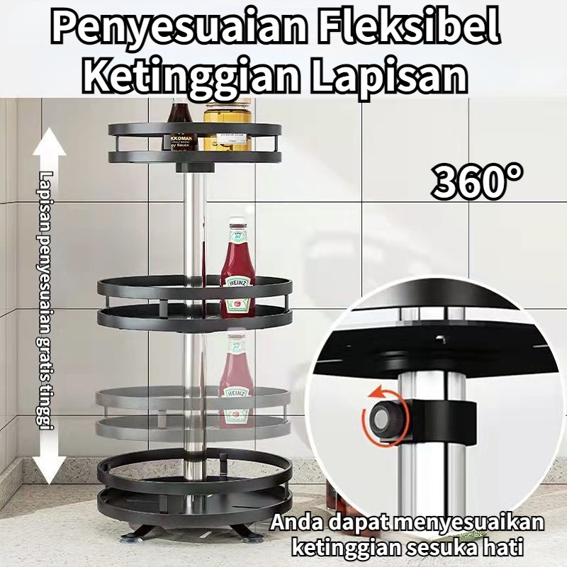 【COD】3 Susun Rak Dapur / Rak Bumbu Putar Berputar 360 Derajat / Stainless Rak Dapu Multifungsi