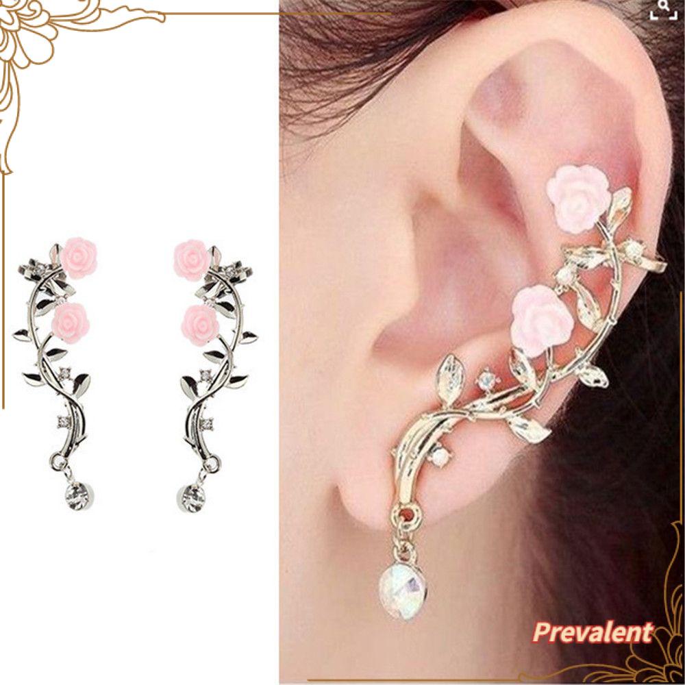 Preva Ear Stud Cristal Wanita Perhiasan Emas Pink Bungkus Klip Anting