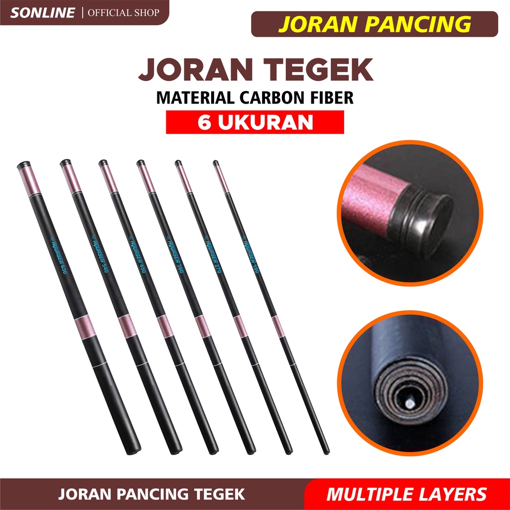 SONLINE Joran Pancing Tegek 180/270/360/450/540 Joran Pancing Tegek Carbon Fiber Kualitas Tinggi Super Ringan