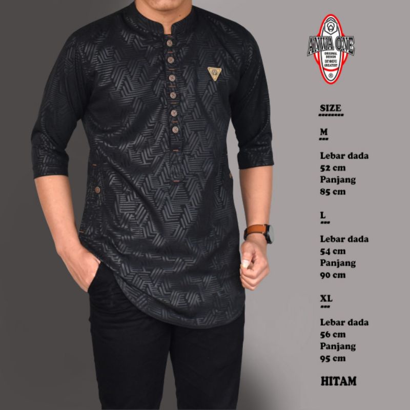 BAJU KOKO KURTA PRIA ORIGINAL ANWA ONE MOTIF EMBOSS MODEL KANCING