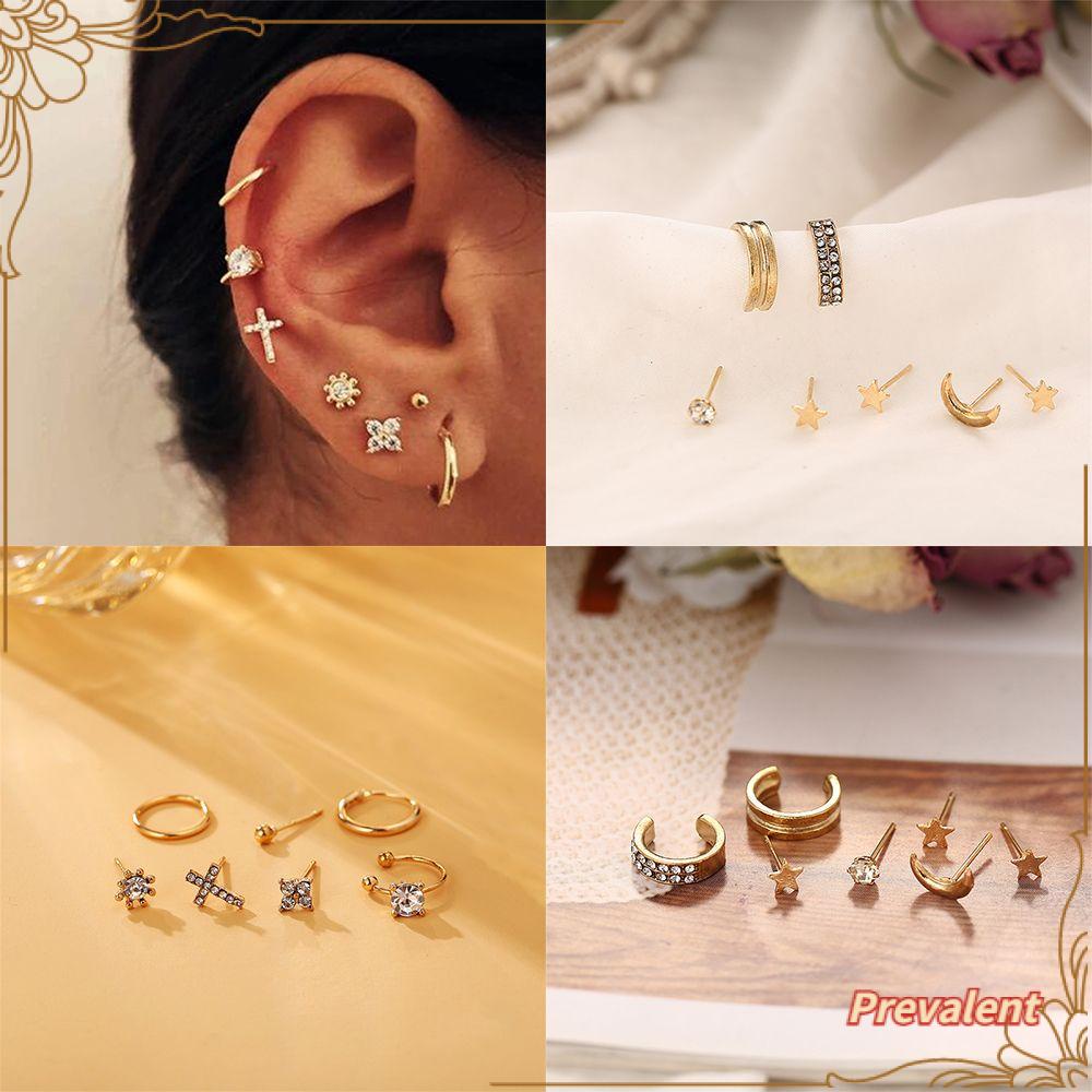 Preva Klip Telinga Tanpa Tindik Klip Telinga Wanita Anting Klip Warna Emas Zirkon Manset Telinga