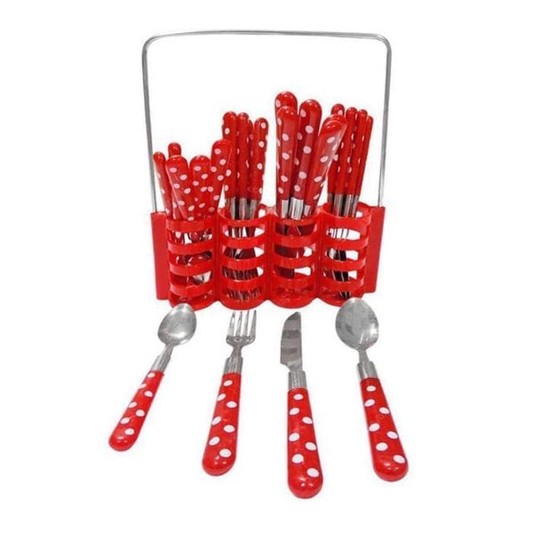 Sendok Makan Garpu Pisau Set Polkadot - Sendok Garpu Polkadot Sendok Garpu Set Pisau Polkadot 24pcs