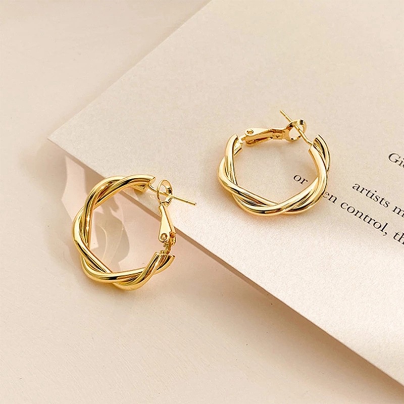 Trendy Anting Hoop Putar Emas 18K Trendi Untuk Wanita Pengantin Pesta Pernikahan Perhiasan Hadiah