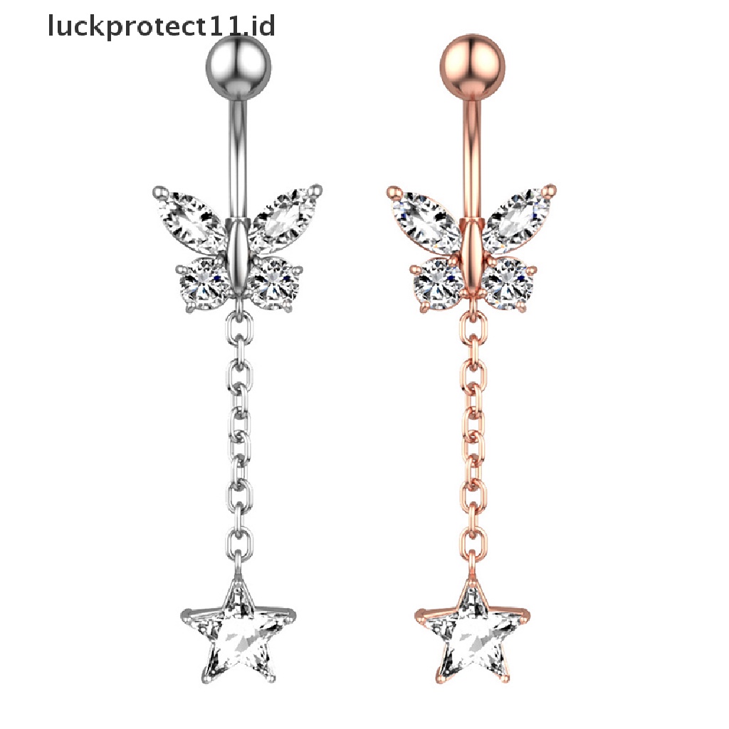 /Fashion Hot// Fashion// Cincin Pusar Perut Buncit Kristal Stainless Steel Perhiasan Tubuh.