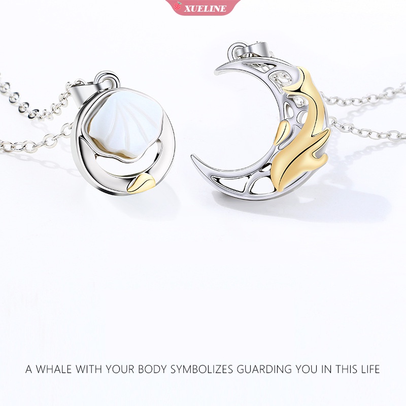 Indah Romantis shell whale Matahari Dan Bulan magnet Pasangan Dengan Kalung fashion Bulat Dua Potong Liontin Persahabatan Kalung [ZXL]