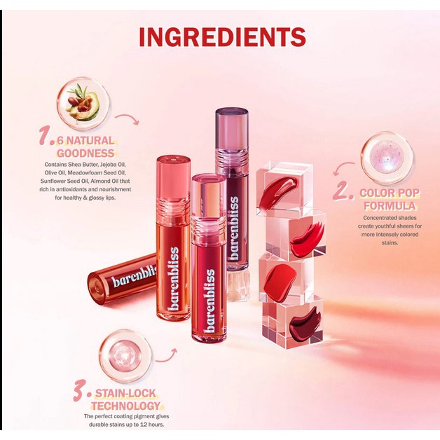 BNB barenbliss Peach Makes Perfect Lip Tint Korea Lip Gloss-24H Moisturizing