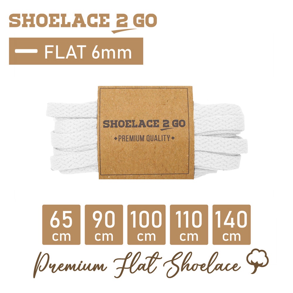 SHOELACE 2 GO PREMIUM TALI SEPATU GEPENG PIPIH FLAT A1A - WHITE - 65CM 90CM 100CM 110CM 140CM