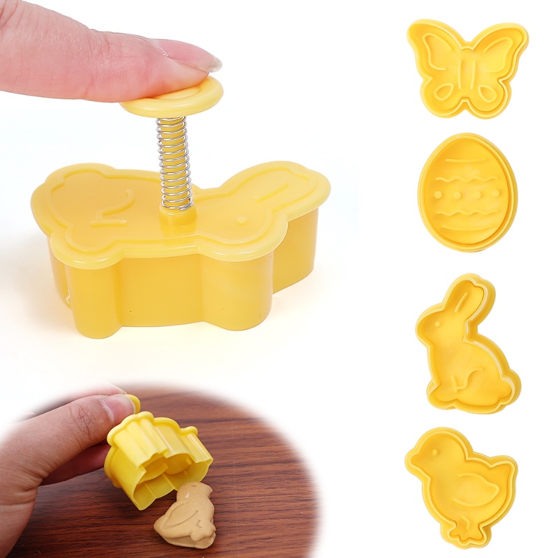 4pcs/set Kreatif Paskah Kelinci Telur Ayam Plastik Cetakan Kue Dapur Biskuit Cookie Cutter 3D Fondant Pastry Kue Dekorasi Alat