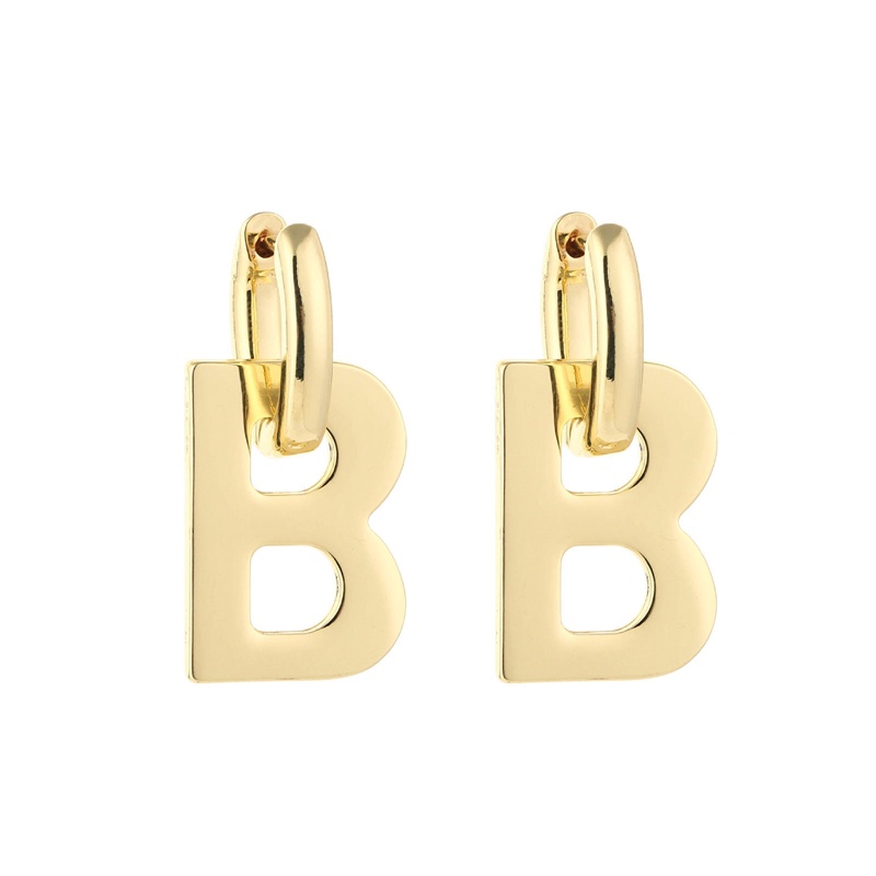 Fancyqube High Quality Letter B Drop Anting Wanita Pria Trendi Elegan Korea Minimalis Warna Emas Perak Anting Statement