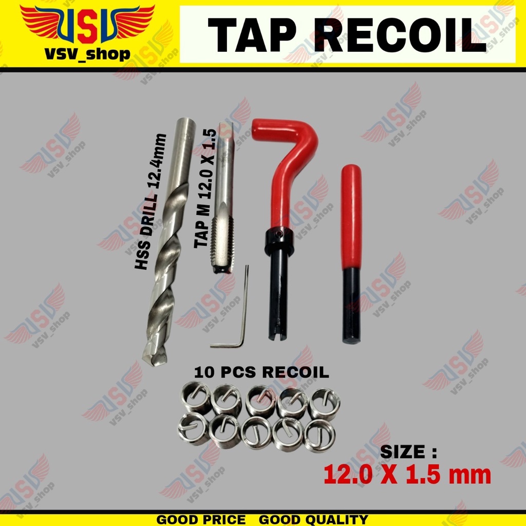 Thread Repair Kit Set M12x1.5 Tap recoil Helicoil Hand Tap Alat Memperbaiki Drat Rusak