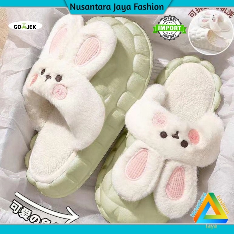 Sandal Wanita Home Style Kekinian Rabit Bulu Halus BLC 8826-A