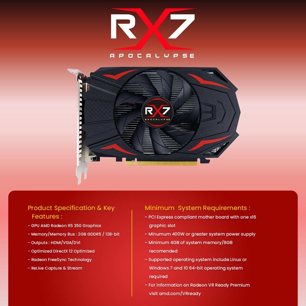 VGA RX7 R7 350 2GB GDDR5 128 BIT REAL CAPACITY RESMI