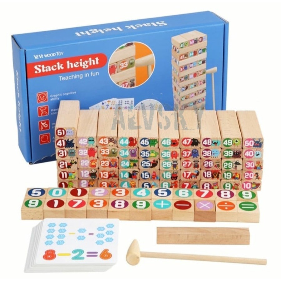 MAINAN EDUKASI ANAK BALOK SUSUN KAYU / WOODEN STACKING BALANCE GAME