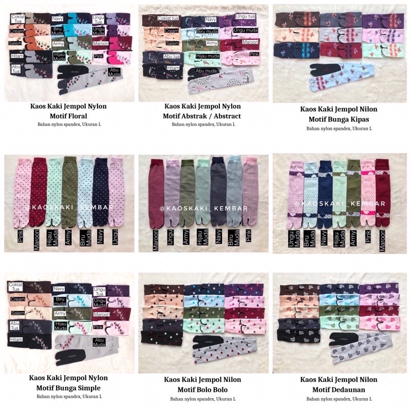 DIKEMAS 6 Pasang Kaos Kaki Jempol Nylon Seri Motif