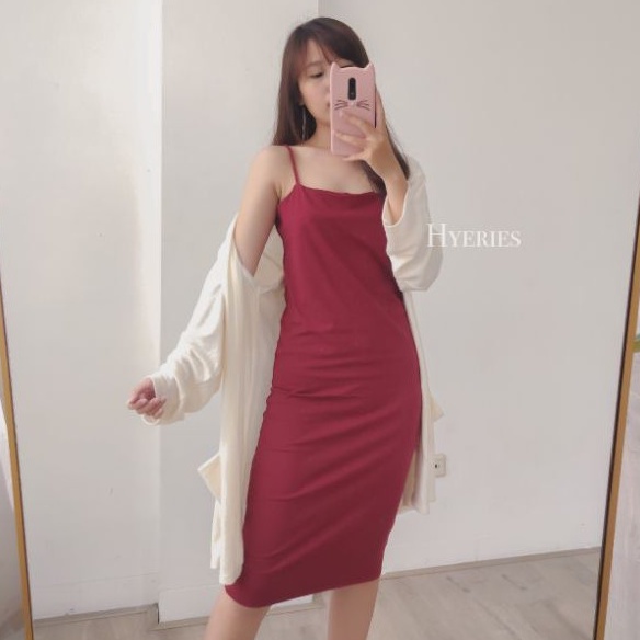 HYERIES JENNY Dress Wanita Bodycon Sexy Korea Square Neck Tali Spaghetti / Dress Kondangan / Dress Pesta / Dress Polos / Dress Pensil / Dress Kasual Wanita / Dress Basic Wanita / Sleeveless Dress / Dress Tanpa Lengan / Dress Slimfit / Dress ketat