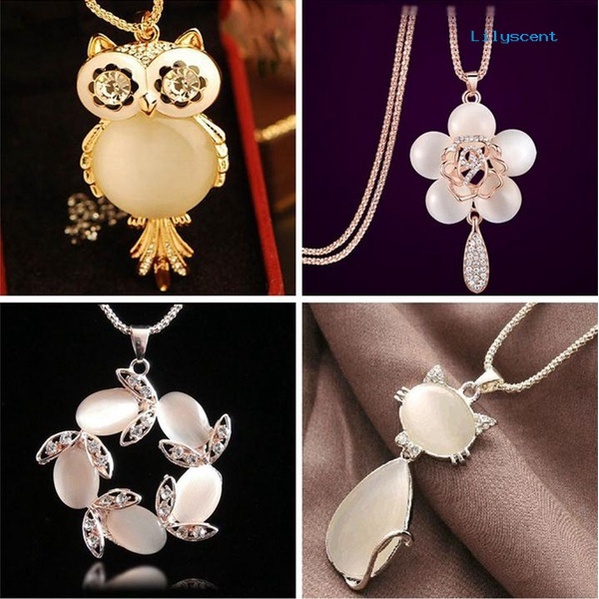 [LS] Wanita Fashion Rantai Kalung Berlian Imitasi Kucing Swan Owl Liontin Perhiasan Hadiah