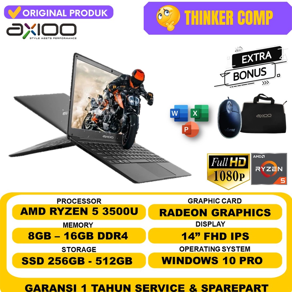 Laptop Murah AXIOO SLIMBOOK 14 S1 AMD RYZEN 5 3500U 16GB 512GB SSD FHD IPS WINDOWS 10 ORI