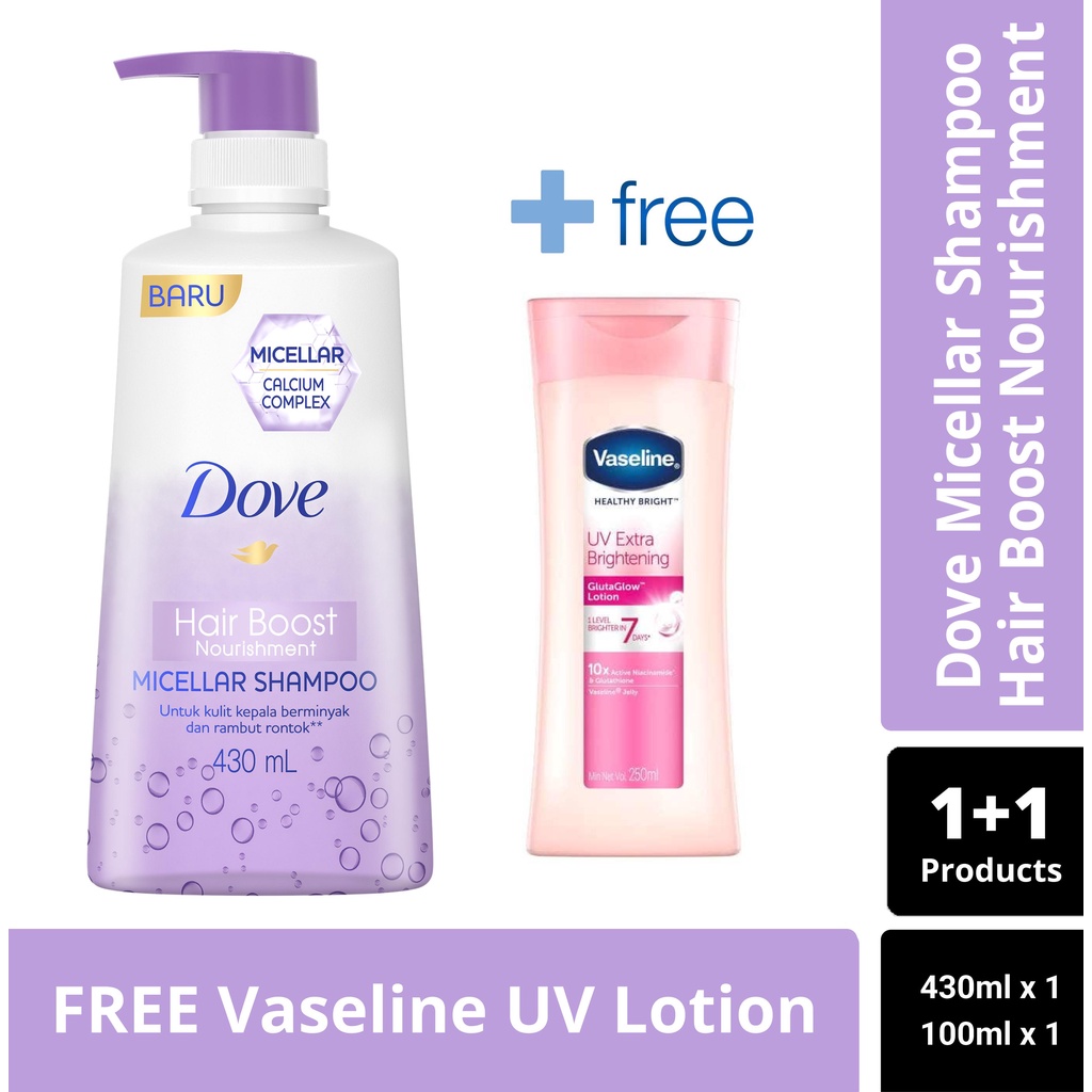 Beli Dove Micellar Shampoo Hair Boost Nourishment 430ml FREE Vaseline UV Lotion 100ml