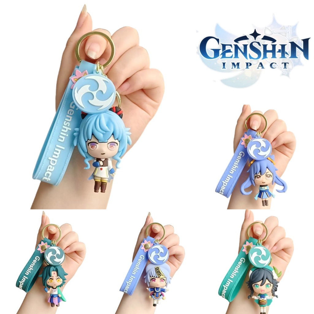 Genshin Impact Keychain Xiao Venti Qiqi Keqing Figure Toy PVC Doll Keychain Bag Pendant Keyring Kids Christmas Birthday Gift