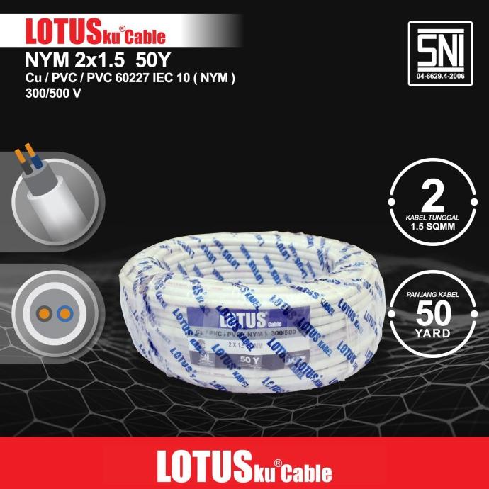 Kabel Listrik NYM - Merk Lotusku NYM 2x1.5 50 Yard Putih