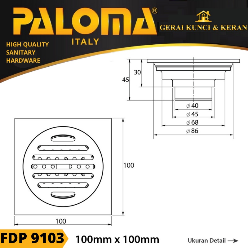 PALOMA FDP 9103 Floor Drain Strainer HITAM Saringan Got Kamar Mandi Anti Bau BLACK MATTE