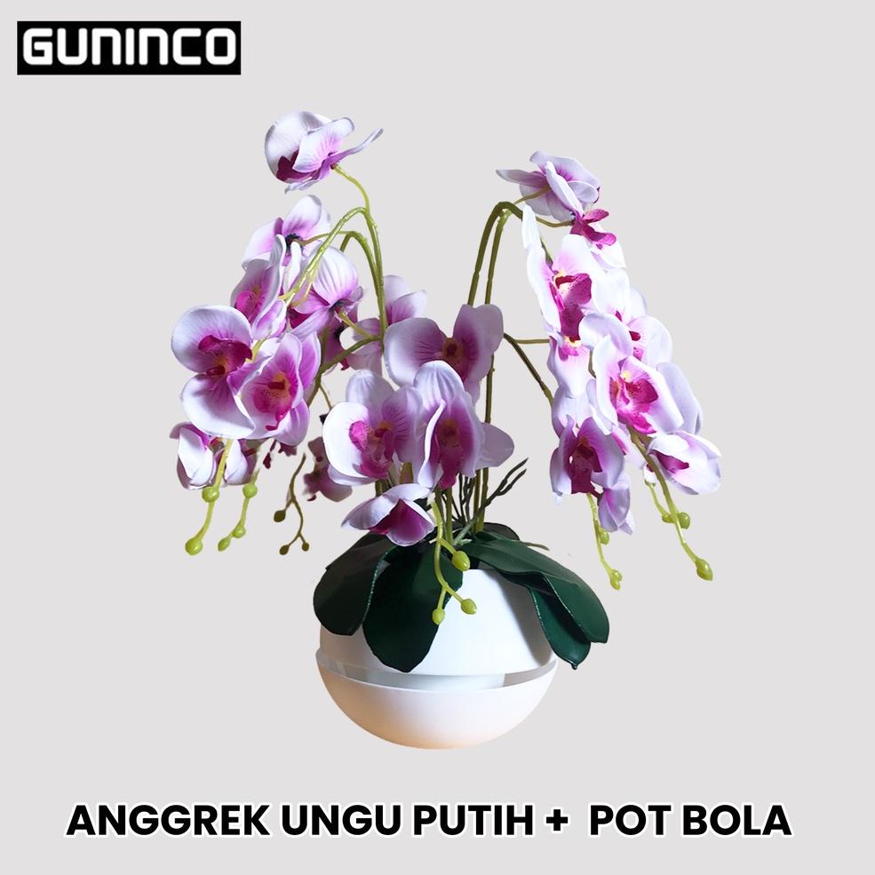 GY.10De22т ▫ BUNGA ANGGREK LATEX JUMBO POT BOLA Tanaman Artificial Palsu Plastik Besar Hiasan Dekora