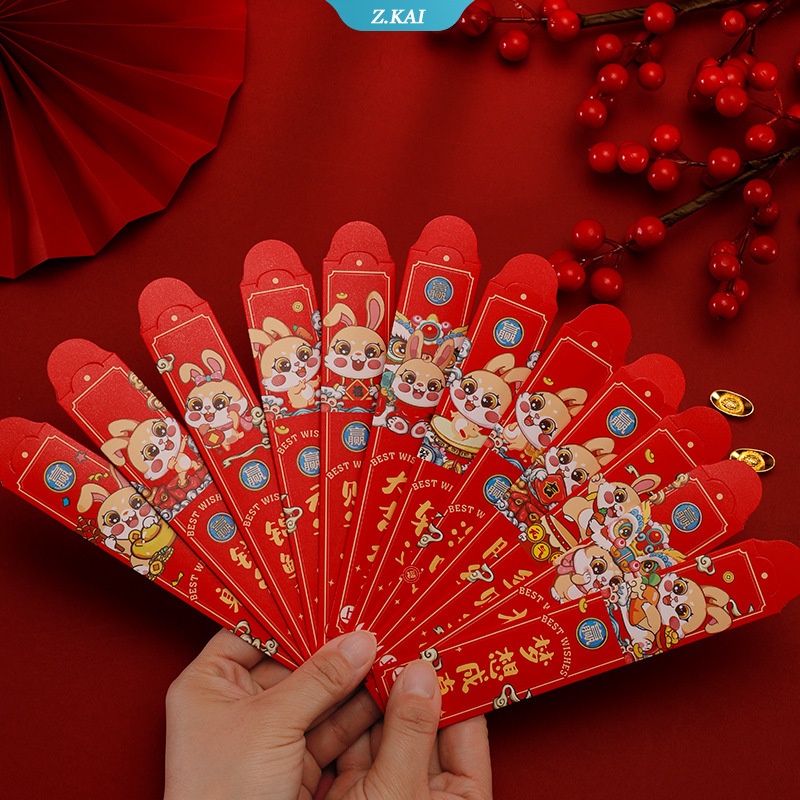 Novelty Chinese Rabbit New Year Amplop Merah Dengan 12pcs Serut Kecil Banyak Paket Merah Untuk Kid Lucky Money Bags [ZK]