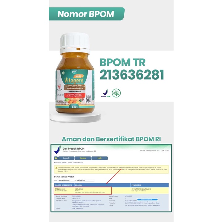 Madu VITAGERD Herbal Obat GERD MAAG ANXIETY MIGRAIN DEPRESI BAU MULUT SARIAWAN Dan Asam Lambung Original Asli Ori dengan Gejala Susah Tidur Sakit Kepala Kleyengan Kliyengan  Tenggorokan Sesak Perut Dada Panas Punggung Linu Panik jantung Berdebar