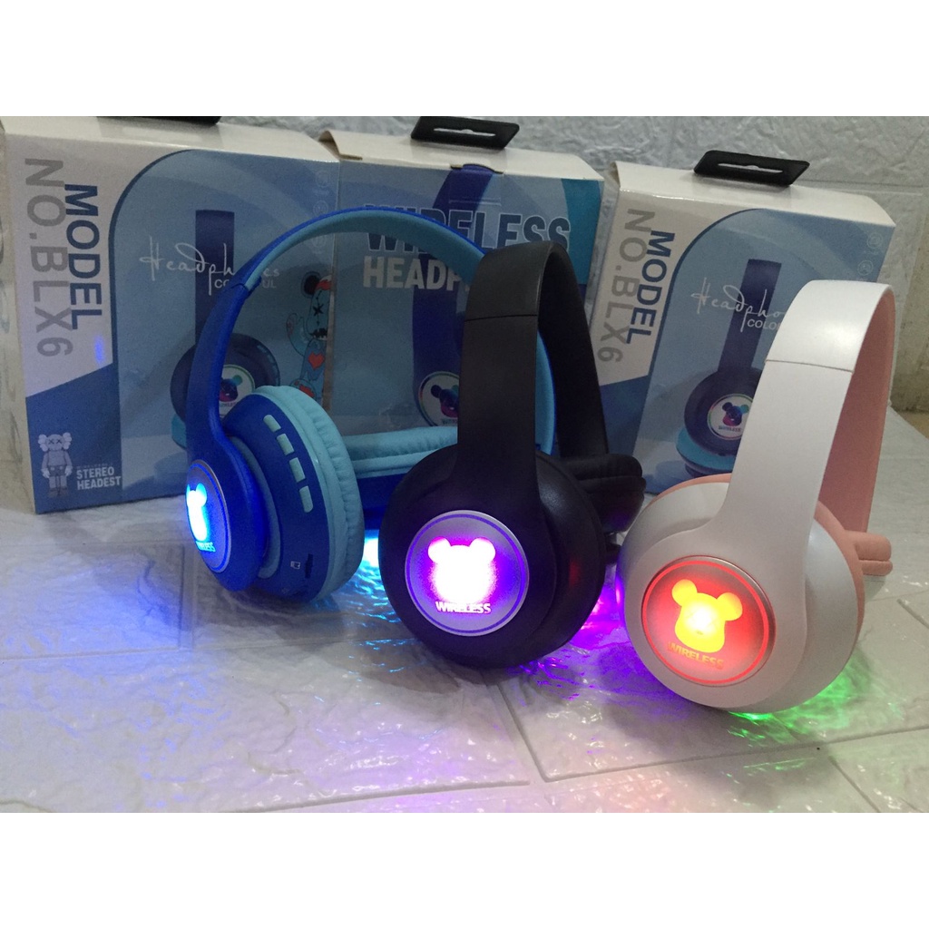 Headset Headphone Wirelles BLX6 Headphone Colorful Full Bass