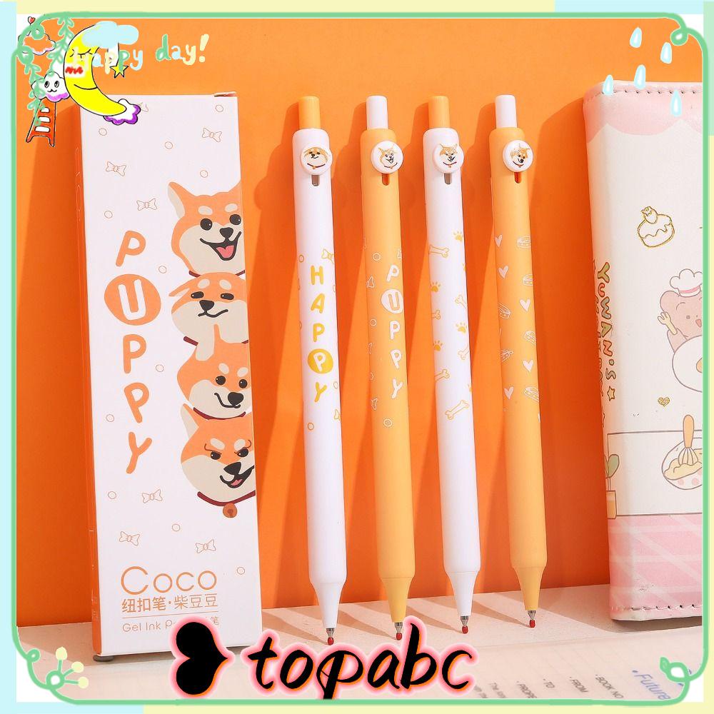 Top 4PCS/Set Gel Pens Kartun Mutil-styles Dengan Klip Tombol Anjing Tinta Hitam Tekan Tipe Signature Pen