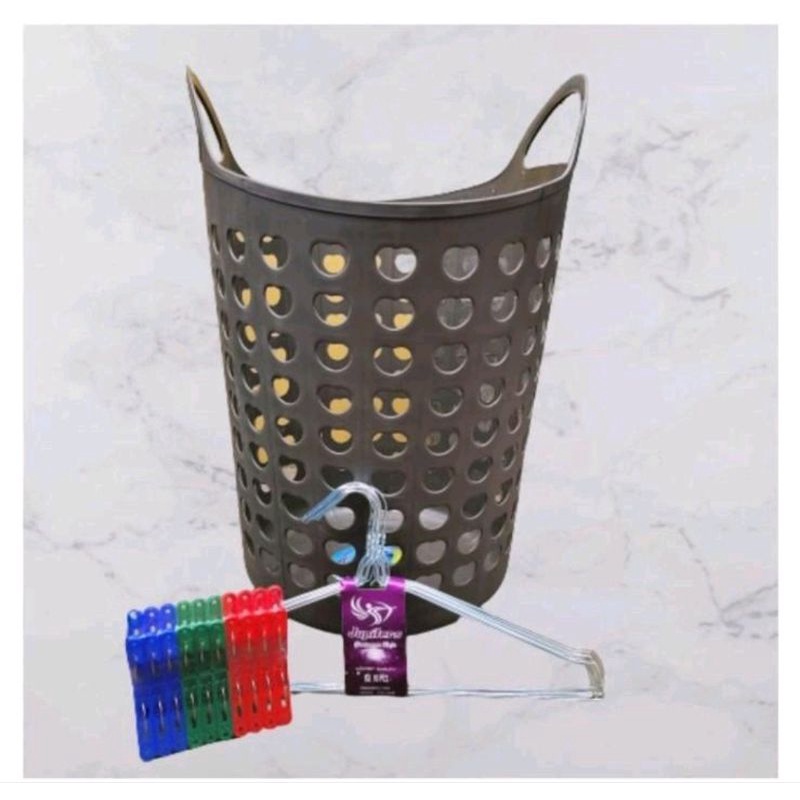 PAKET LAUNDRY BAJU ( keranjang, jepitan &amp; hanger)