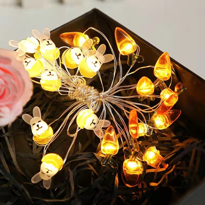 Funny Bunny Light String Cute Rabbit Carrot Lampu Paskah Ulang Tahun Tahun Baru Dekorasi Fleksibel DIY LED Decor String Lights Alat Peraga Lampu Taman Kamar