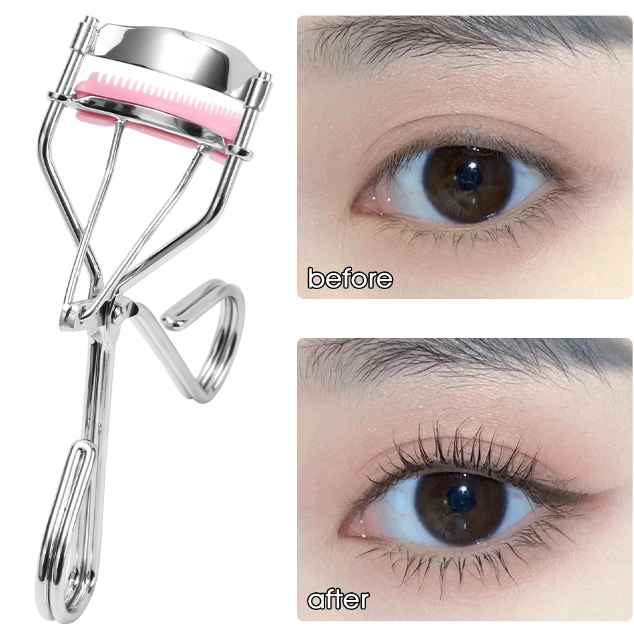 1pcs Penjepit Bulu Mata Pink Dengan Sisir Bulu Mata Sisir Penjepit Bulu Mata Handheld Metal Eyelash Curler Clip Mata Besar Alat Kosmetik Wanita Aksesoris