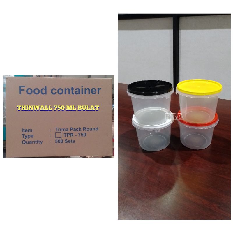 Thinwall 750 ml bulat tutup warna ( 500 pcs )
