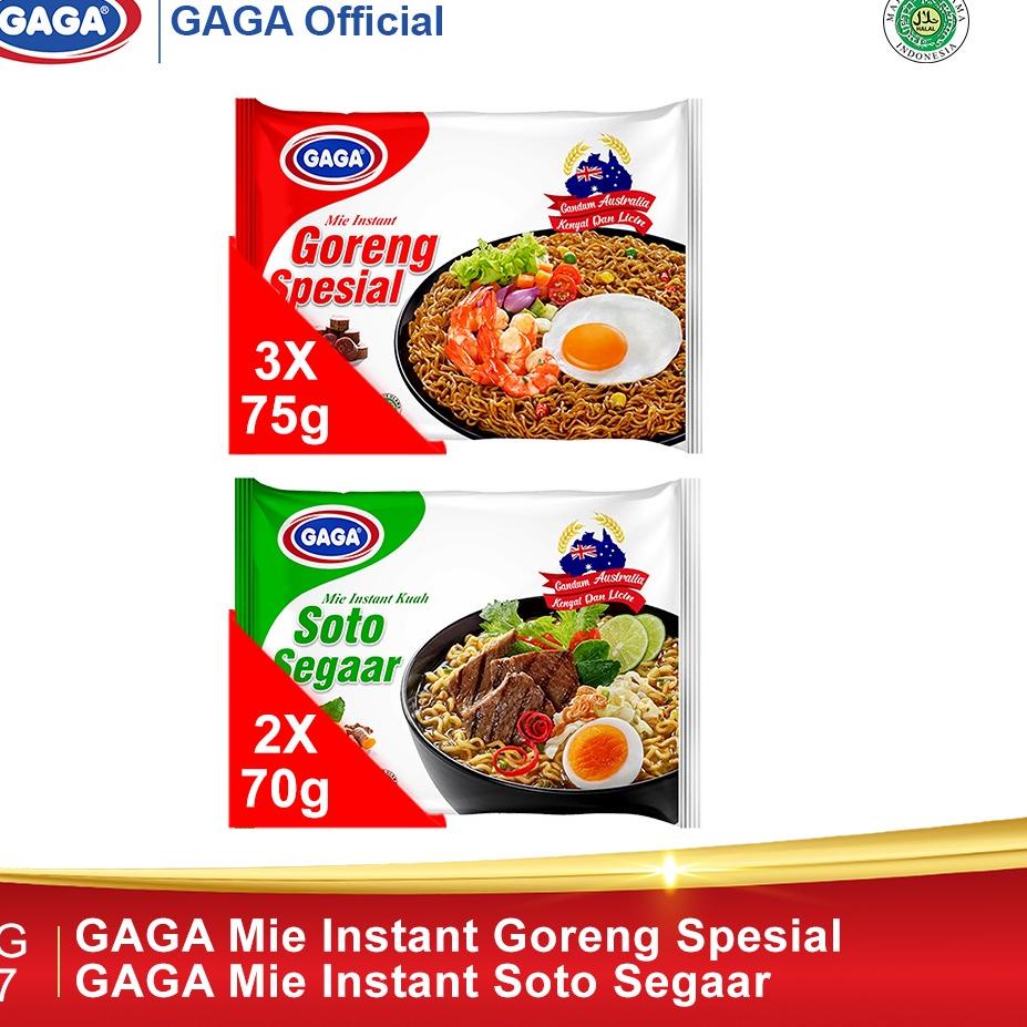 

【murah】 GAGA Mie Goreng Spesial 75g 3pcs, GAGA Mie Soto Segaar 70g 2pcs (GG67)