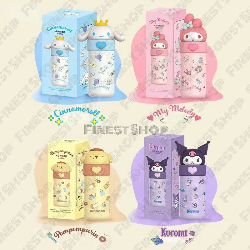 Botol Minum SANRIO 3D Ori Termos Stainless steel Portable with Rope Melody Kuromi Pom Pompurin Cinnamoroll Vacuum Flask Bottle Silicone Rope Handle