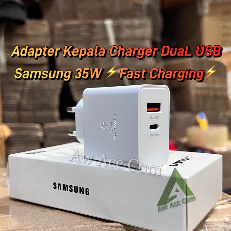 Power Adapter Batok Charger Samsung 35Watt Usb C + Usb A PD Fast Charging Samsung M22 M51 M52 A33 A53 A23 A52 A52S S10 S20 S21 FE A71 A72 A73 35W