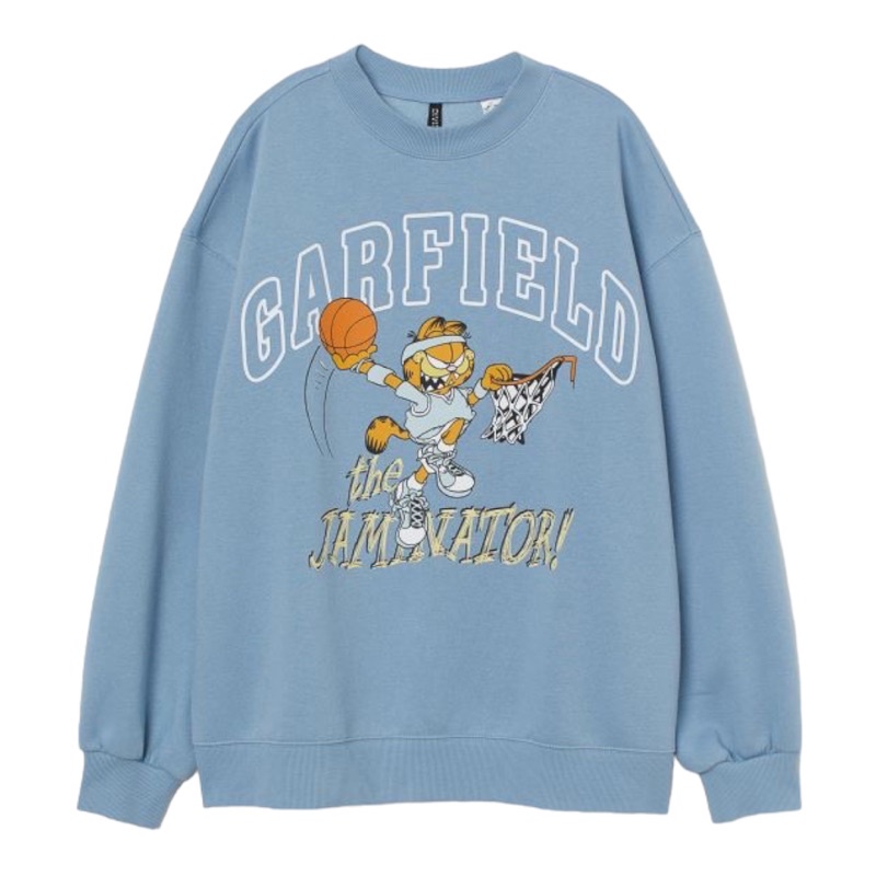 ( 8.8 ) Crewneck Sweatshirt Unisex Sablon Garfield Baby Blue, Flecee Katun Lembut Tebal, Free Papperbag