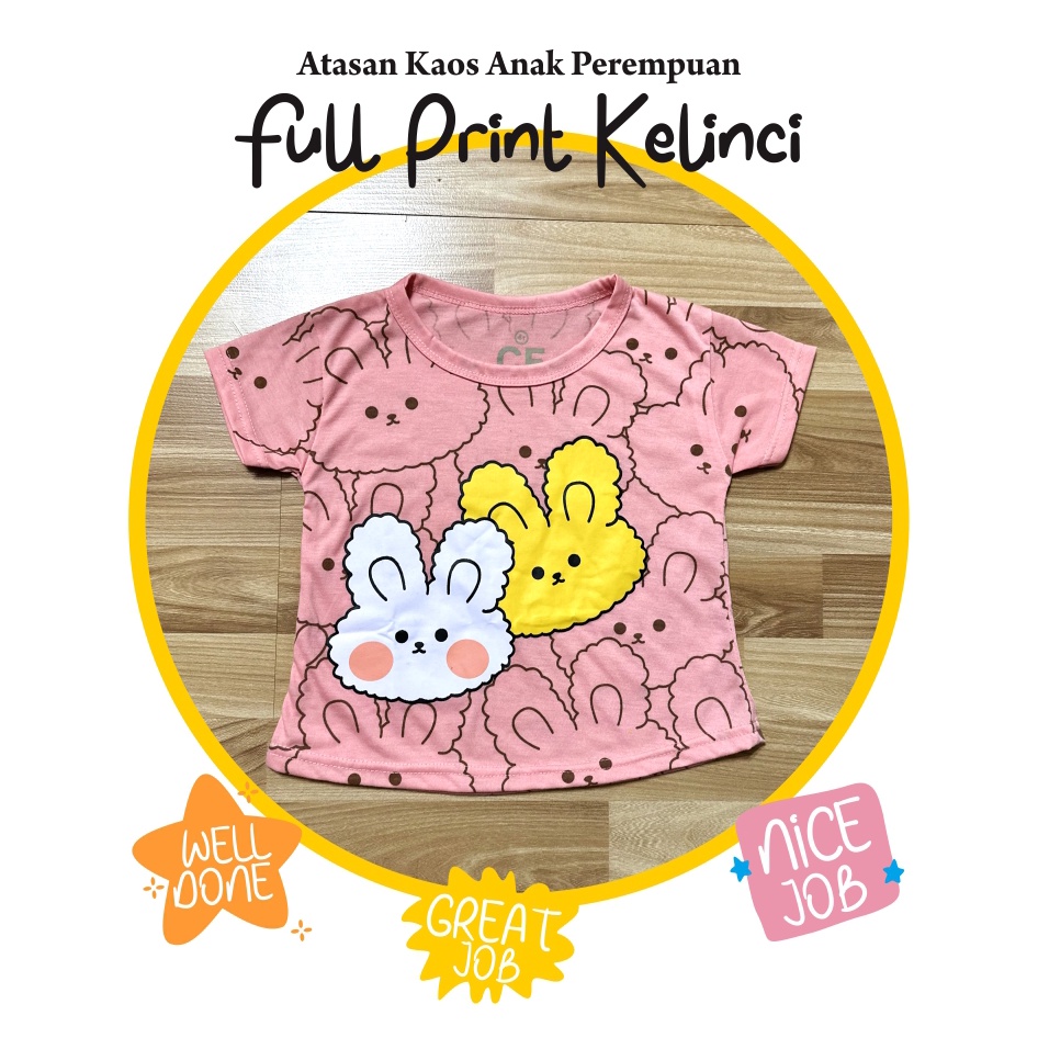 Atasan Kaos Anak Perempuan Full Print Kelinci CF Kids