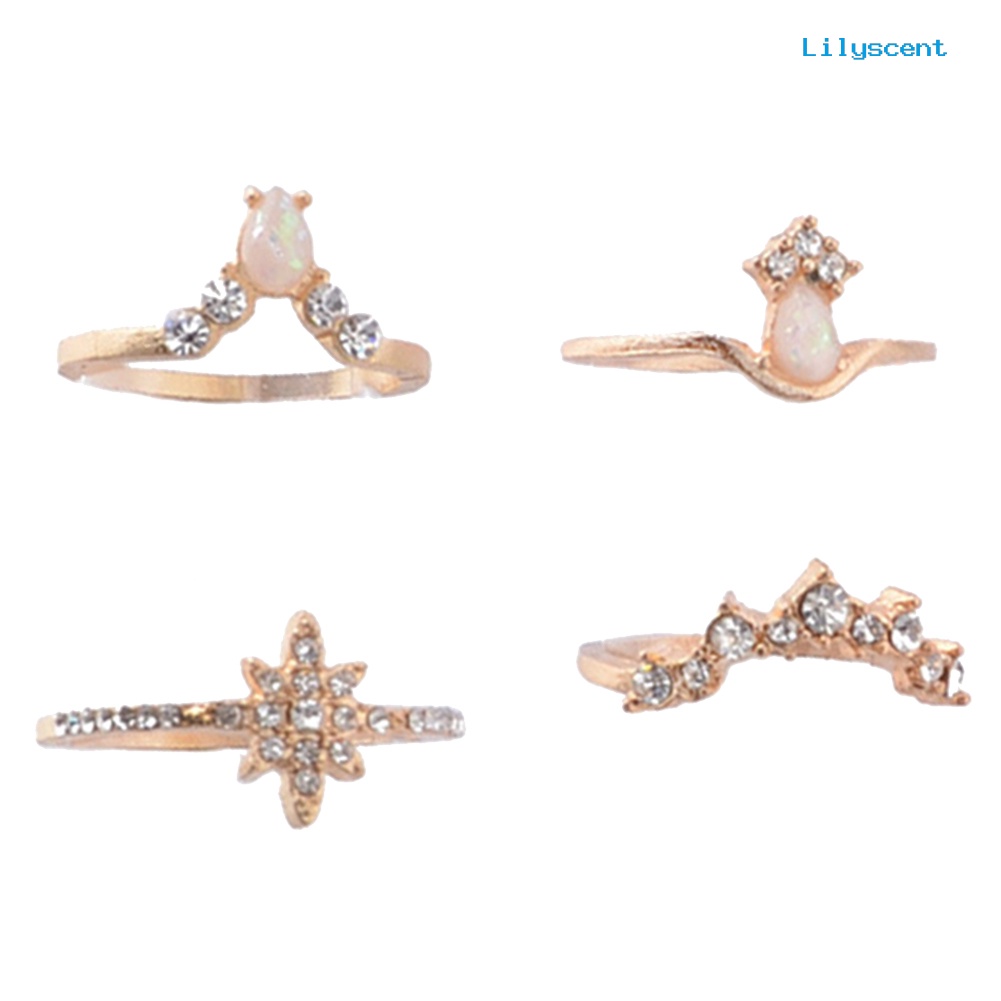 [LS] 10pcs/set Lady Water Drop Bintang Mahkota Opal Imitasi Susun Knuckle Midi Finger Ring