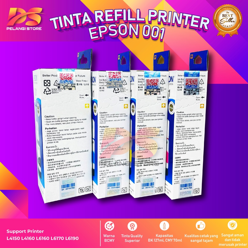 Tinta Epson 001 Tinta Printer L4150 L4160 L6160 L6170 L6190 Warehouse Sale