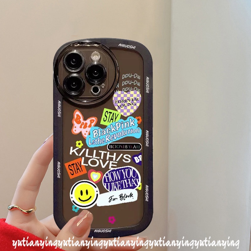 Airbag Shockproof Casing Realme C31 C21Y C12 C11 C15 C25Y C25s C35 C25 Realme 9i 5 6i 5i 5s C20 C20A C3 C1 Trend Fashion Casetify BlackPink Stiker Lucu Label Smile Soft Case Belakang