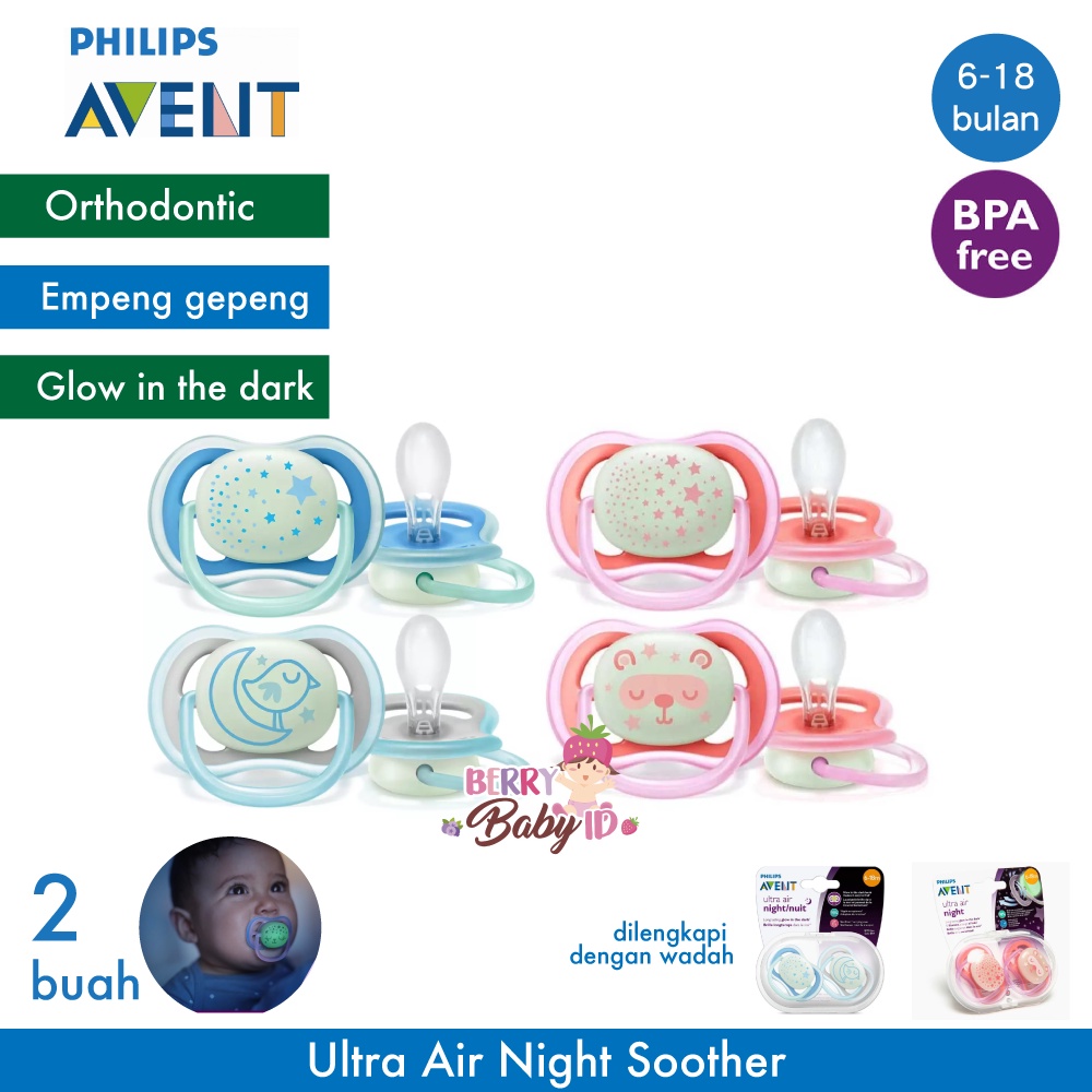 Philips Avent Ultra Air Night Soother 6-18m Pacifier Empeng Bayi Berry Mart